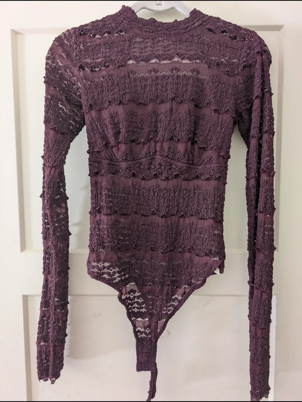 Free People Plum Lace Long Sleeve Bodysuit